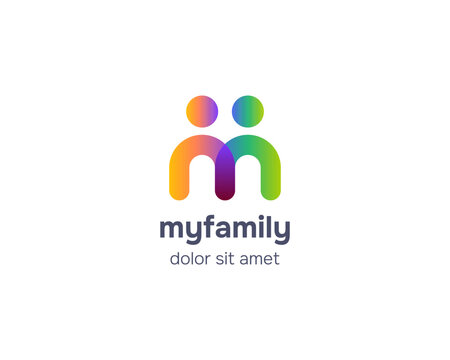 Colorful modern initial letter m with people logo