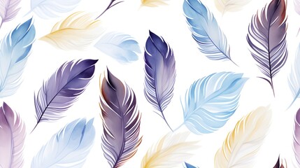 Flat watercolor feather repeating pattern tile feathers seamless background pattern with feathers pattern tile, seamless pattern with feathers - obrazy, fototapety, plakaty