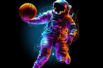 neon space astronaut playing ball 3d rendering generative ai
