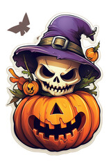 Fototapeta premium Witch and pumpking halloween elements sticker isolated on a white background