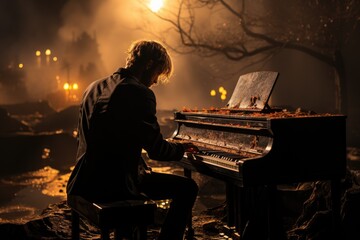 Musician composing a melancholic piano piece
