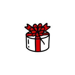 Red gift box in doodle style