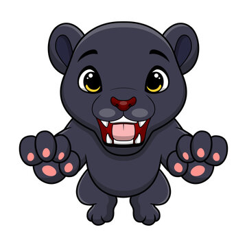 Cute black panther cartoon on white background