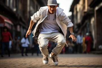 Urban male dancer practicing street dance