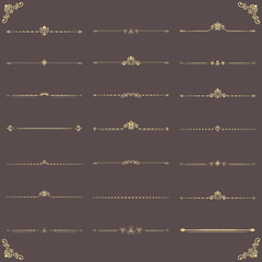 Vintage black set of decorative elements. Horizontal separators in the frame. Collection of different ornaments. Classic dark patterns. Set of vintage patterns