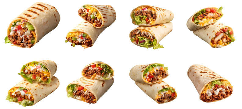 set of buritos isolated on transparent background 