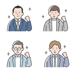 ガッツポーズをするビジネスマンのイラストセット