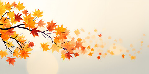 Naklejka na ściany i meble Maple Tree's Autumn Splendor: Vibrant Orange Leaves on Ebony Branches Against a Pure White Canvas background ai generated