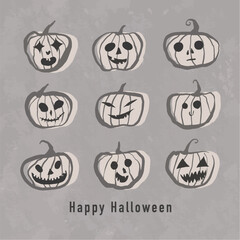 Happy Halloween Pumpkins with emotional faces poster invitation card