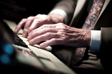 Elderly Hands Elegantly Playing a Piano: