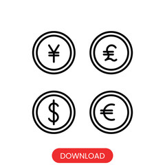 set of outline coins icons in trendy style. isolated on white background. for website design users. logo.app.UIUX.vector illustration