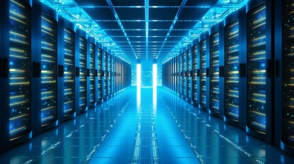 Modern Data Center With Multiple Rows of Fully generative ai