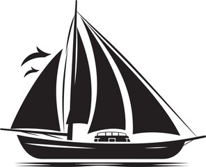 Smooth Sailing in Noir Watercraft Vector Serenity on the Waves Black Boat Silhouette