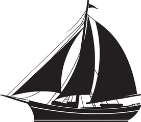 Silhouetted Sailing Vector Craft Beauty Voyage in Onyx Black Boat Vector Magic