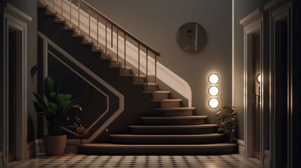 night a home entrance with white floors generative ai