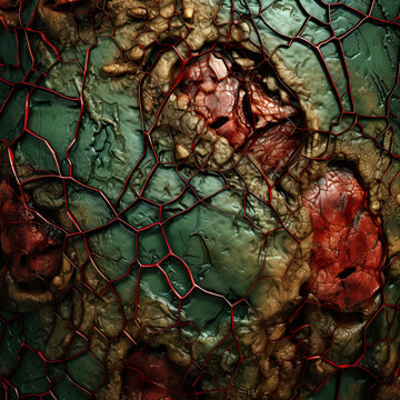Flesh-like surface that appears sickly as if infected or resembling a monster.