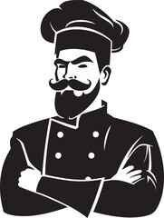 Art of Flavor Black Chef Vector Elegance Serving with Style Monochrome Culinary Illustration