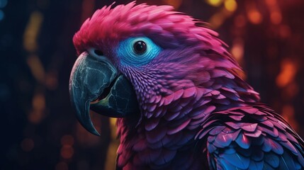 Obraz premium Parrot Purple pink blue gold dark generative ai