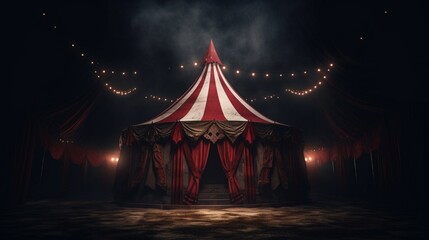 Scary circus tent in the dark generative ai