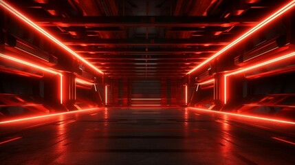 Sci Fi Futuristic Red Laser Neon Barn Garage Glowing generative ai