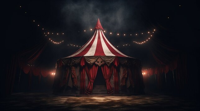 Scary circus tent in the dark generative ai