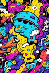 Obraz na płótnie Canvas Doodle Art Illustration for Merchandise Clothing, Fashion Textile, Sport Clothes Design Printing, Street Art Graffiti Pattern, Colorful Abstract Background