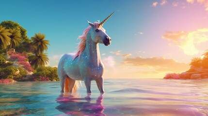 summer background with unicorn for kids generative ai