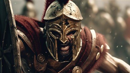 super realistic photo spartan warrior in fierce battle generative ai