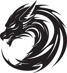 Shadowy Beast Black Vector Display of the Dragon Mythical Power Monochrome Majesty of the Dragon in Vector