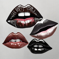 Different lipstick prints of women lips on white background