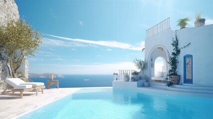Fototapeta na wymiar Traditional mediterranean white house with pool generative ai