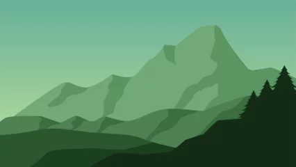 Fotobehang Green mountain landscape vector illustration. Silhouette of mountain range with clear sky. Mountain landscape for background, wallpaper or landing page © Moleng