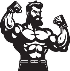 Muscle Showcase Black Vector Tribute to Bodybuilders Triumph Strength Unleashed Monochrome Depiction of Flexing Prowess