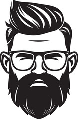 Whiskered Wonder Monochrome Vector Tribute to Bearded Trend Coffee Shop Cool Black Vector Portrait of a Hipster - obrazy, fototapety, plakaty