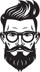 Bearded Charm Monochromatic Vector of a Hipster Man Vintage Vibes Black Vector Portrait of Hipster Cool