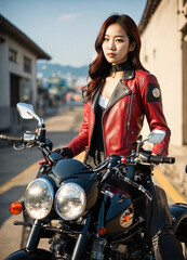Fototapeta na wymiar Girl Motorcycle Outfit