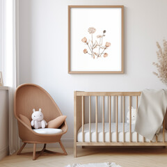 Neutral Baby Room Picture Frame Mockup with Crib