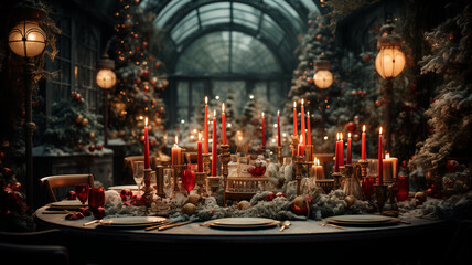 Fototapeta na wymiar Christmas and new year vibe candles snow