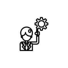 People with gear, leadership outline icon. Vector illustration. The isolated icon suits the web, infographics, interfaces, and apps.