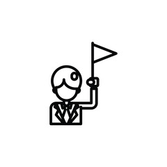 Businessman with flag outline icon. Vector illustration. The isolated icon suits the web, infographics, interfaces, and apps.