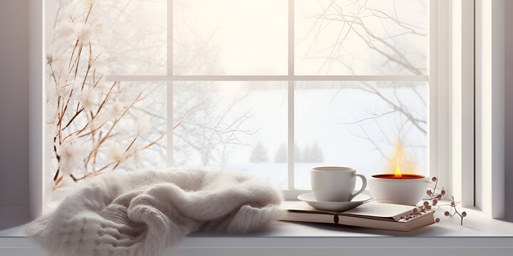 Embracing Winter's Chill with the Warming Elegance of a Steaming Cup of Tea on table  background ai generated