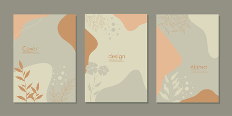 Cover design with floral pattern. Hand drawn plants. size A4 For notebooks, planners, brochures, books, catalogs