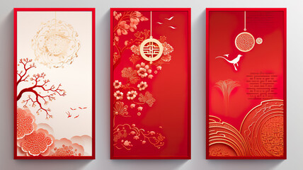 Pair of New Year red envelope designs for the Chinese Lunar Year of the Dragon - obrazy, fototapety, plakaty