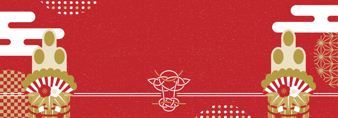 2024 辰年の和風水引の年賀・セールのシンプルモダンな背景フレームデザイン素材