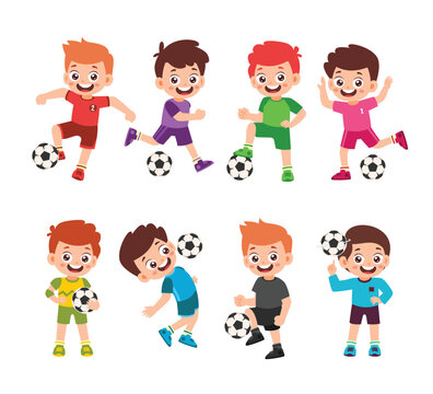 Set of Cute Little Boy Playing Basketball Kid Children with Various Different Poses. Activity Isolated Element Objects. Dribbbling. Flat Style Icon Vector Illustration