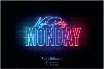 Fototapeta premium Vector neon effect logo for neon text effect and neon light night party editable text effect and night club