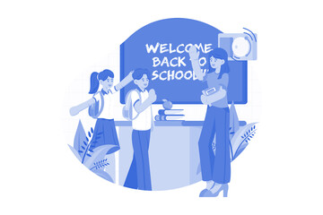 Teacher welcomes students into the class