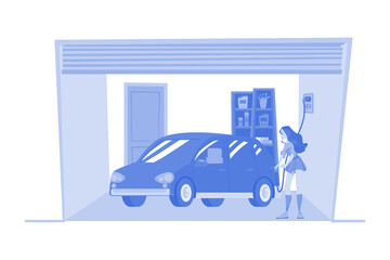 Woman Charging an electric car at home