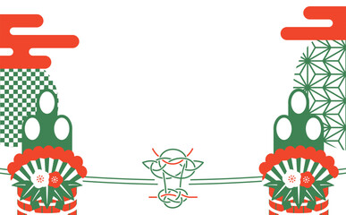 2024 辰年の和風水引の年賀・セールのシンプルモダンな背景フレームデザイン素材