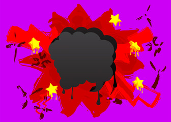Black, red, yellow and purple graffiti speech bubble. Abstract modern Messaging sign street art decoration, Discussion icon performed in urban painting style.